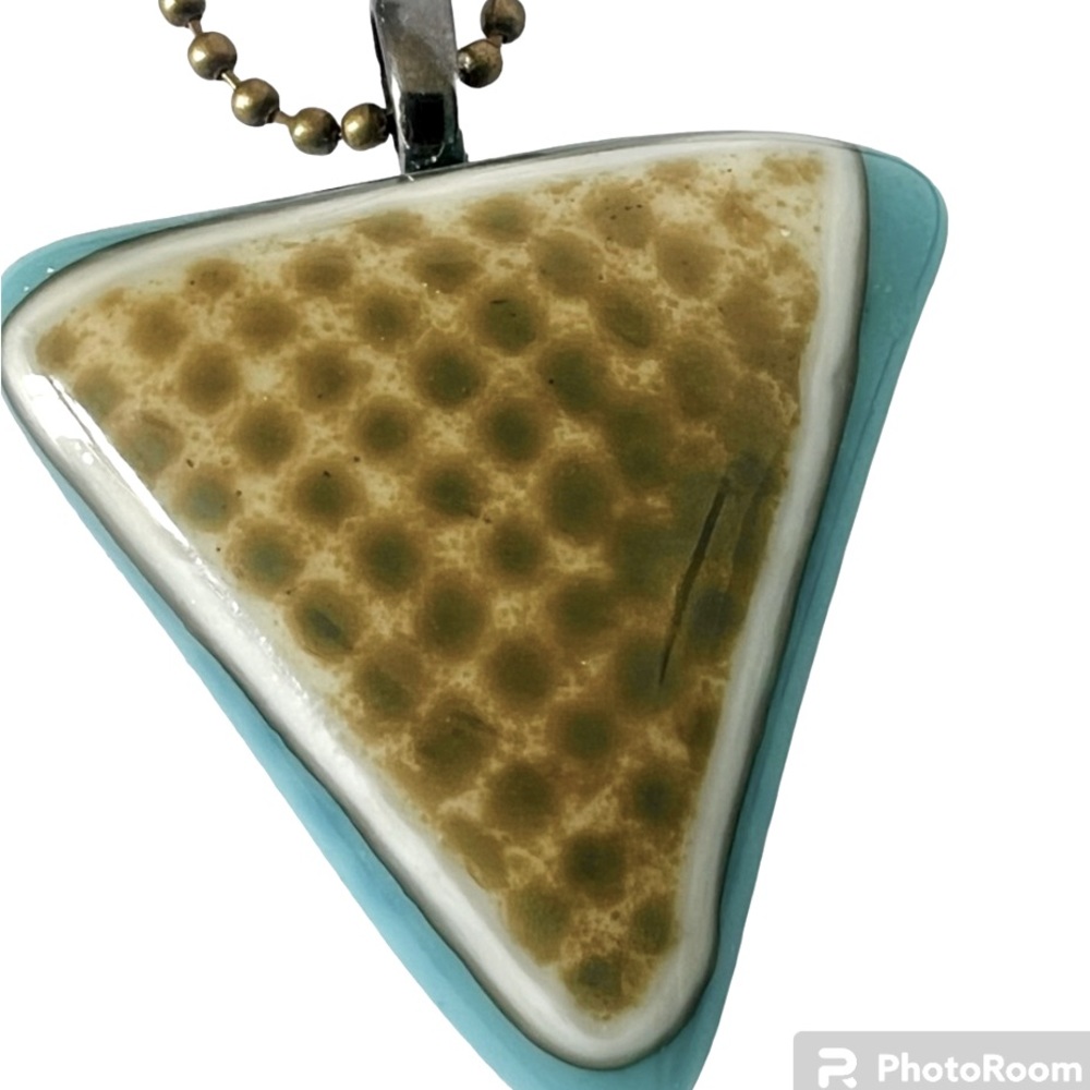 Turquoise Necklace Coffee Bean Art Glass Pendant